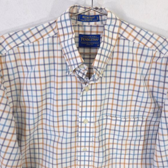 Pendleton Metro Shirt Mens M Blue Orange Plaid Wrinkle Resistant Long Sleeve - Picture 3 of 9